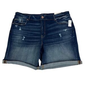 NWT MAURICES edgely Women’s Blue Jean Shorts Sz 24W High Rise Distressed Stretch